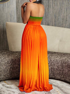 Summer Sexy Tube Top Backless Gradient Color Wide Leg Jumpsuit Green
