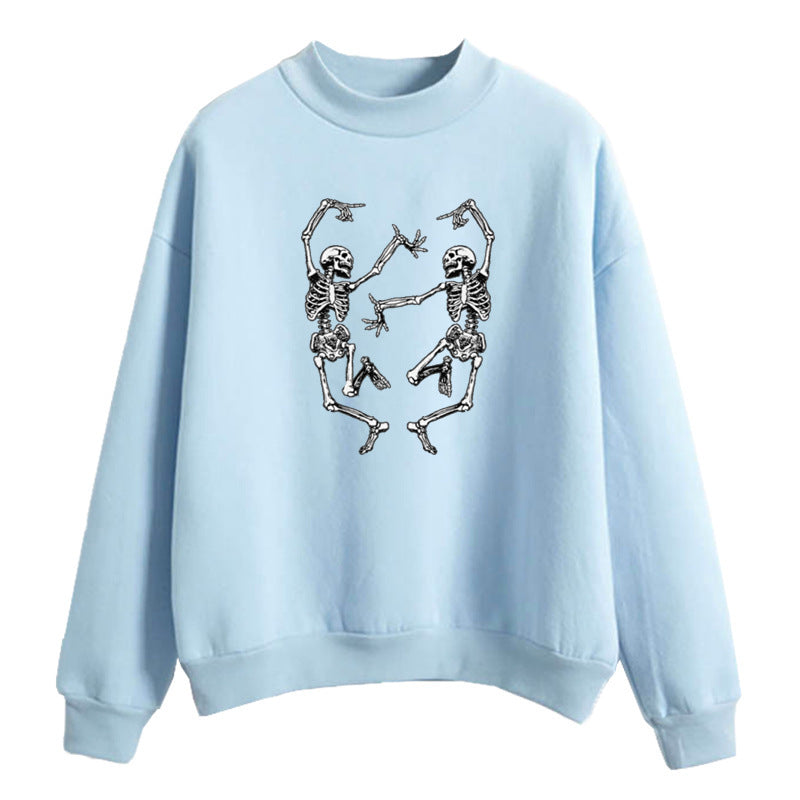 Halloween Dancing Skull Fun Print Pullover sky blue