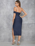 Blue Split Long Bandage One-piece Dress