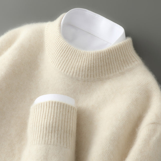 Men's Half-high Collar Thickened Pullover Beige Half Turtleneck