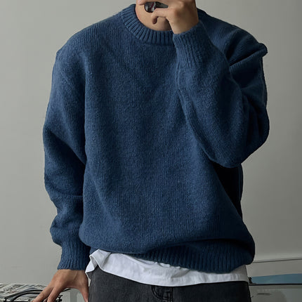 Drop-shoulder Men's Warm Sweater dark blue