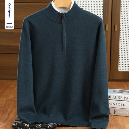 Men's Half Zipper Worsted Wool Sweater Army green