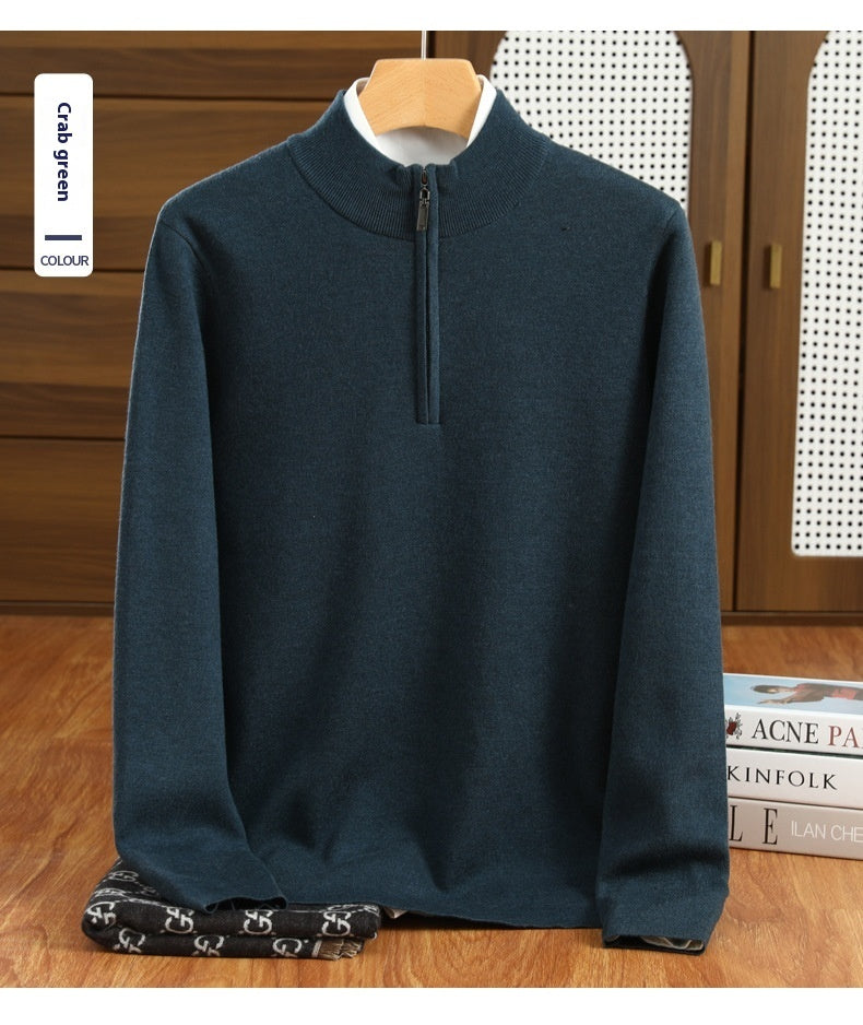 Men's Half Zipper Worsted Wool Sweater Army green
