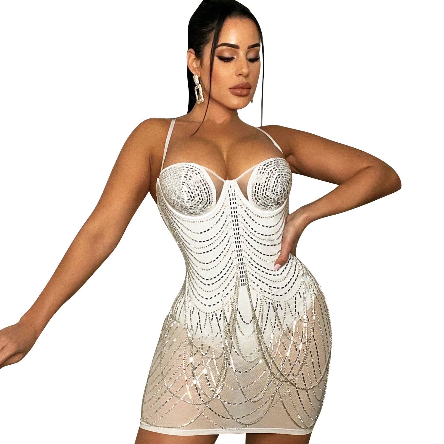 Women's Tassel Suspender Party Dress White