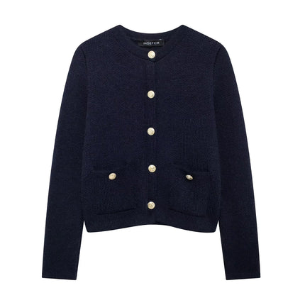 Gold Decorated Button Cardigan dark blue