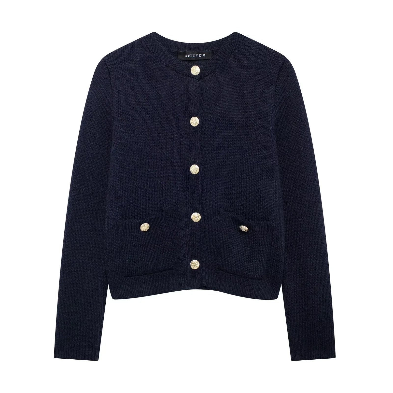 Gold Decorated Button Cardigan dark blue