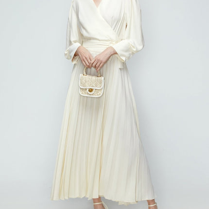Women's Casual Commute Pleated Dress Apricot