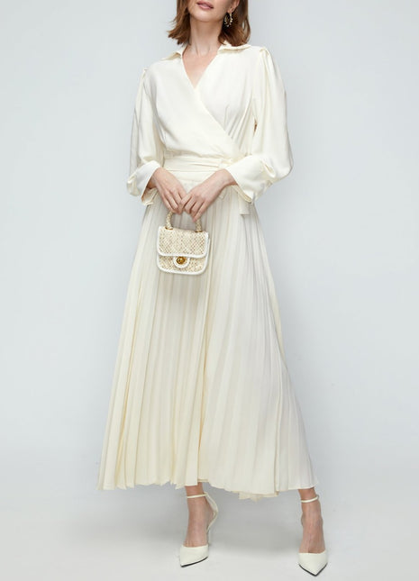 Women's Casual Commute Pleated Dress Apricot