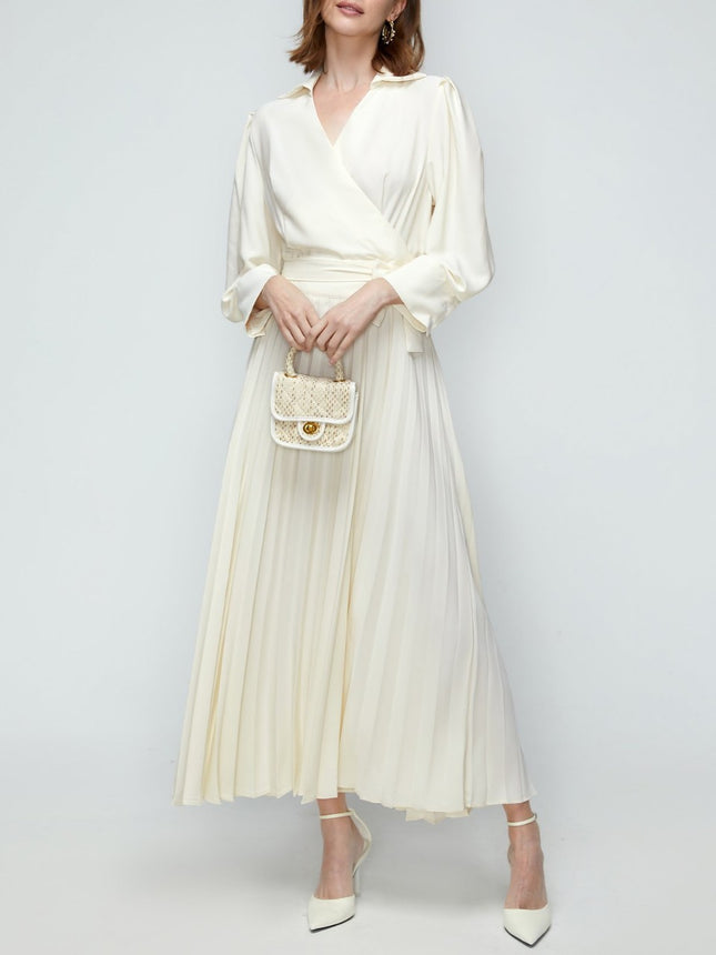 Women's Casual Commute Pleated Dress Apricot
