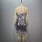 Backless Off-shoulder Tube Top Sequined Pleated Dress