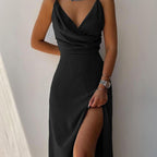 Slit Sling Summer Suspender Dress Black