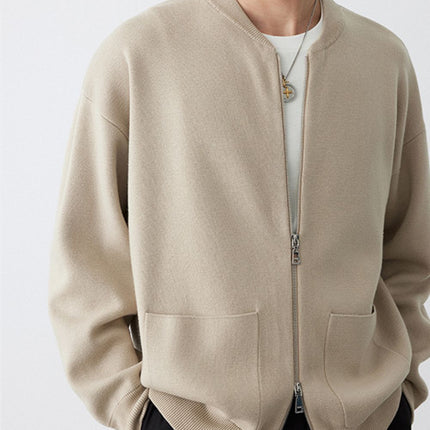 Heavy Two-way Zipper Knitted Cardigan Khaki