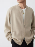 Heavy Two-way Zipper Knitted Cardigan Khaki