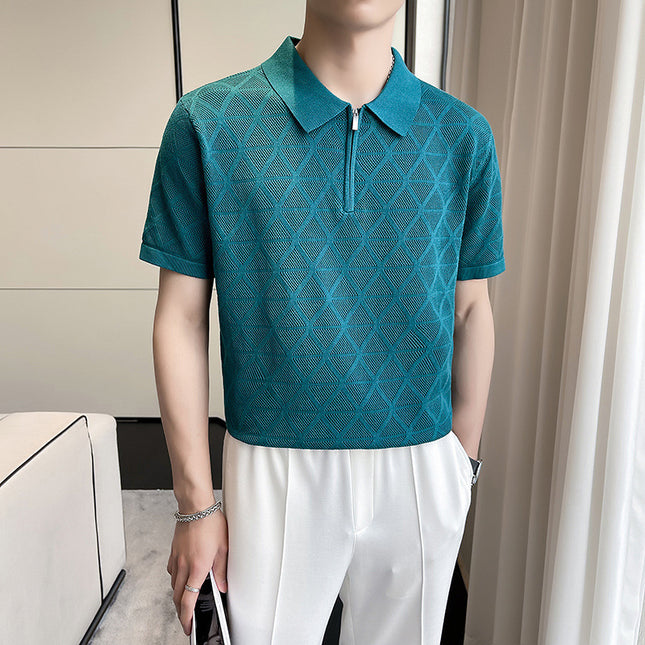 Rhombus Breathable Leisure Top Peacock Blue
