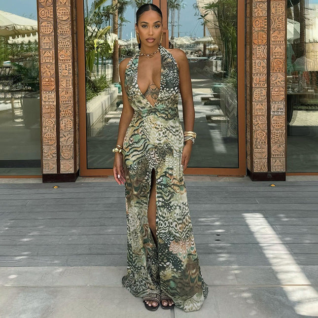 SS Abstract Printing Dress gray green S