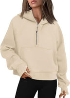 Women’s Zipper Hoodies Sweatshirt Beige