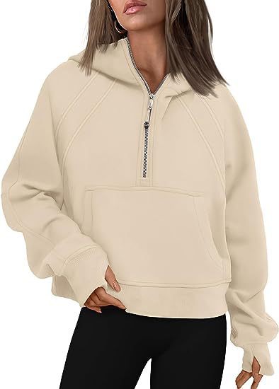 Women’s Zipper Hoodies Sweatshirt Beige