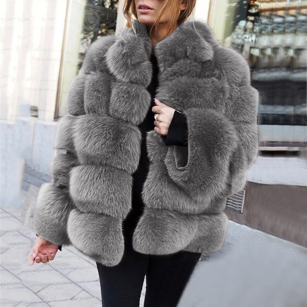 Women’s faux fur stitching jacket Grey