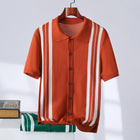 Casual Trend Men's Stripes Polo Shirt Orange