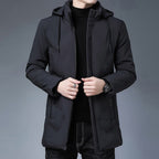 Men's Casual Thickening Mid-length Hooded Detachable Warm Jacket Gray