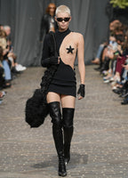 Mesh Five-pointed Star Beaded Bandage One-piece Dress