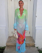 SS Printed Mesh Dress Blue S