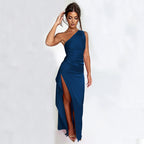 Sexy One-shoulder Backless Slit Dress Royal
