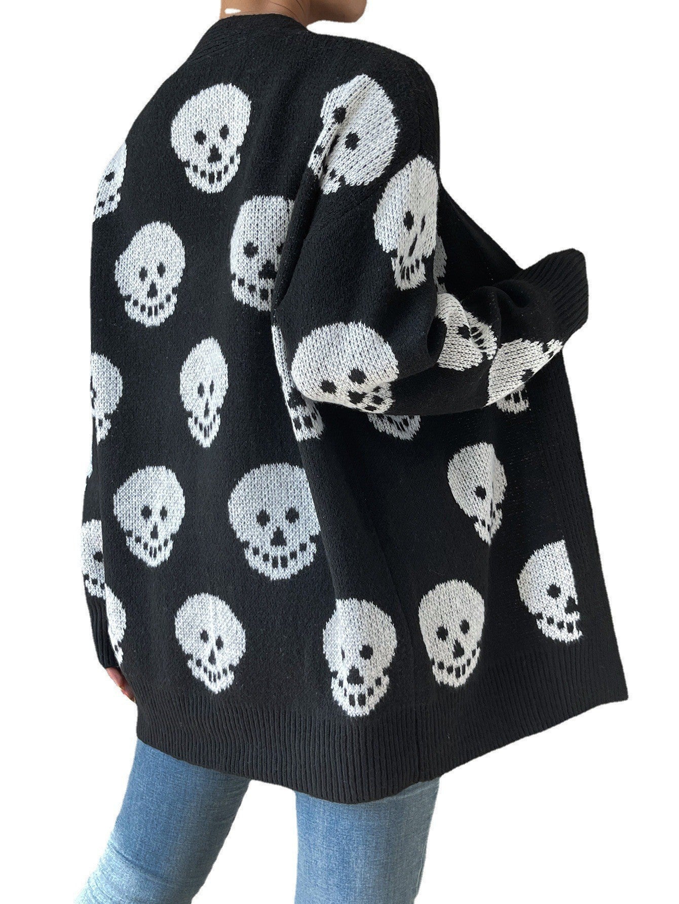 Halloween Skull Jacquard Knitted Cardigan