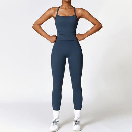 Brushed Yoga Suit Quick-drying Workout Clothes Navy Blue