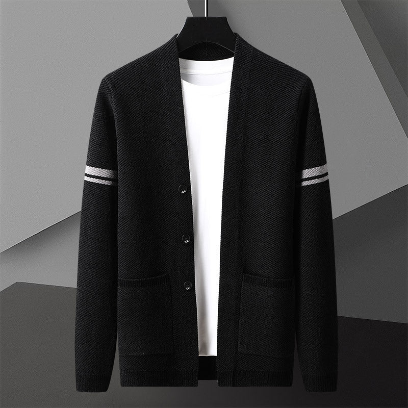 Men's Long Sleeved Sweater Coat Black