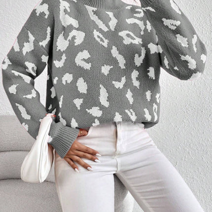 Spring And Autumn Temperament Leopard Print Jacquard Top Gray