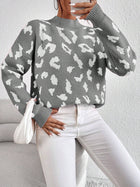 Spring And Autumn Temperament Leopard Print Jacquard Top Gray