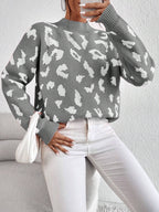 Spring And Autumn Temperament Leopard Print Jacquard Top Gray