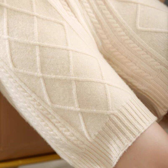 Wool High-waisted Knitted Pants Shorts creamy white One size