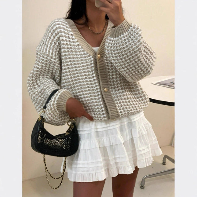 Snow Pattern Loose Sweet Cardigan Khaki