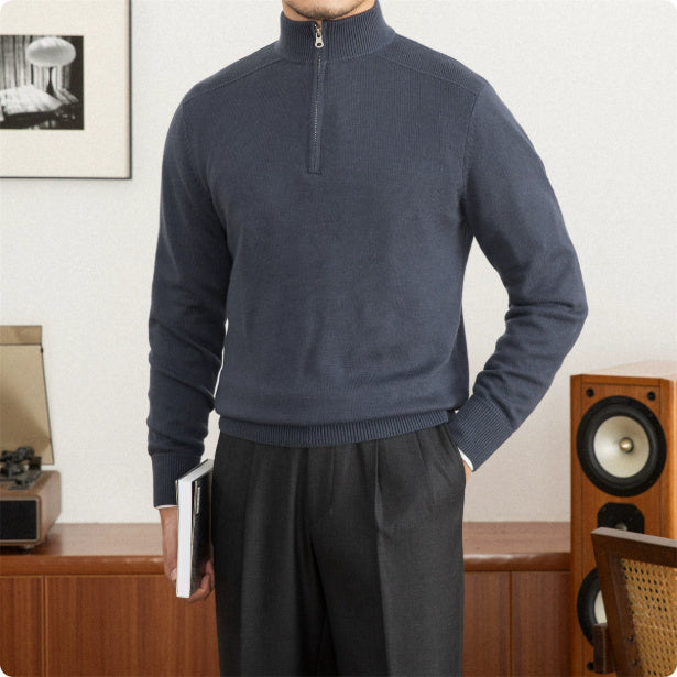 Men's Stand Collar Wool Sweater Peacock Blue