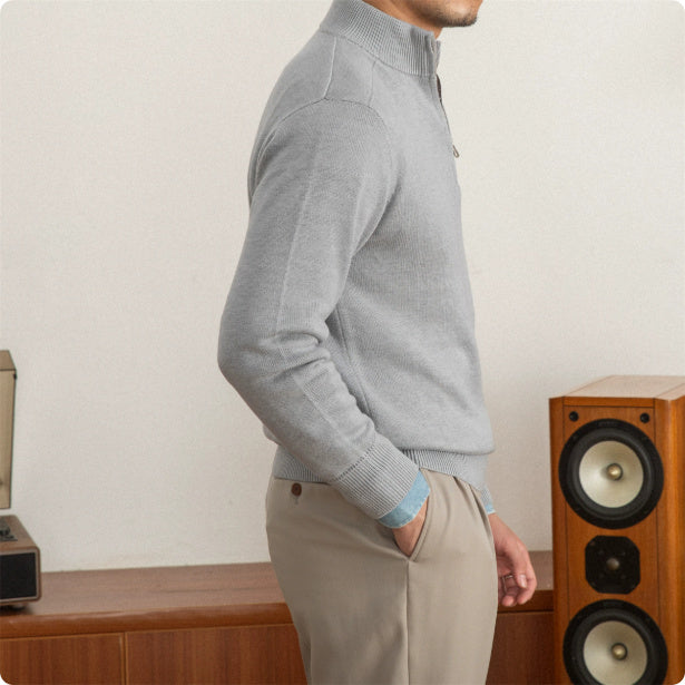 Men's Stand Collar Wool Sweater Light Gray