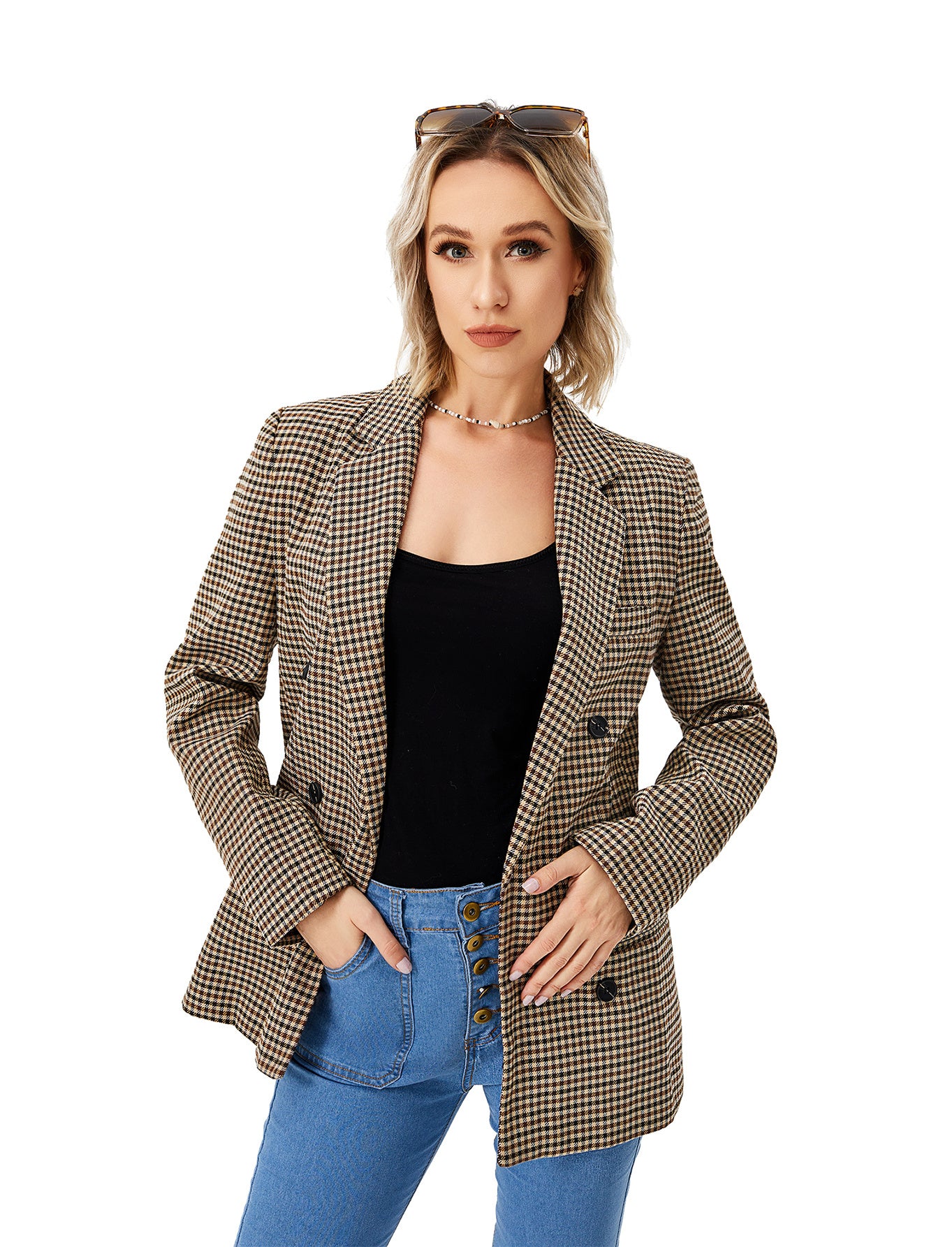Womens Casual Blazer Jacket Khaki