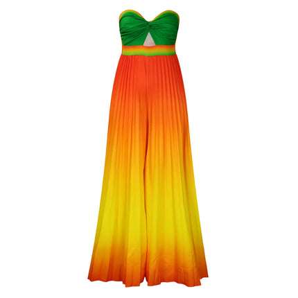 Summer Sexy Tube Top Backless Gradient Color Wide Leg Jumpsuit