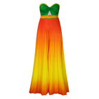 Summer Sexy Tube Top Backless Gradient Color Wide Leg Jumpsuit