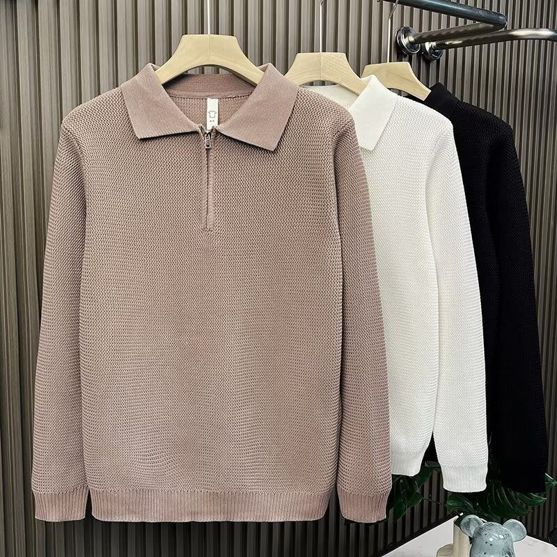 Men's Autumn And Winter High-grade Half Zipper Sweater Brown