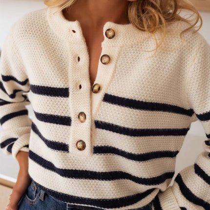 Women's Striped Pullover Top Fashion Cardigan Apricot