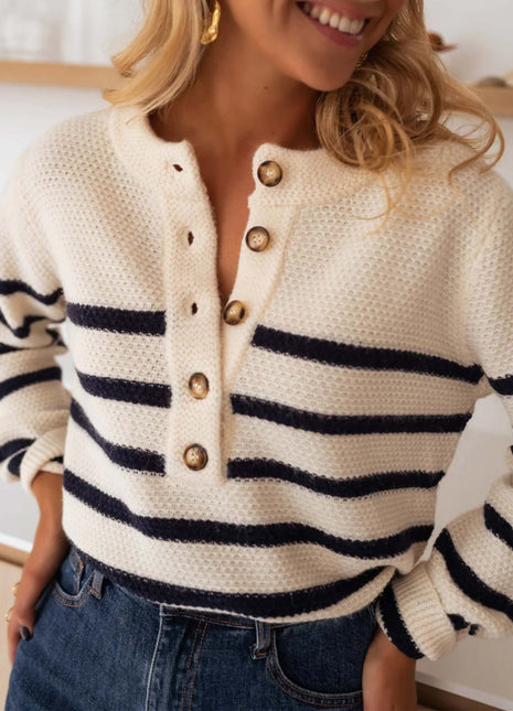 Women's Striped Pullover Top Fashion Cardigan Apricot