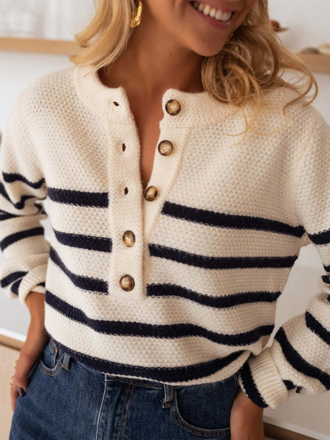 Women's Striped Pullover Top Fashion Cardigan Apricot