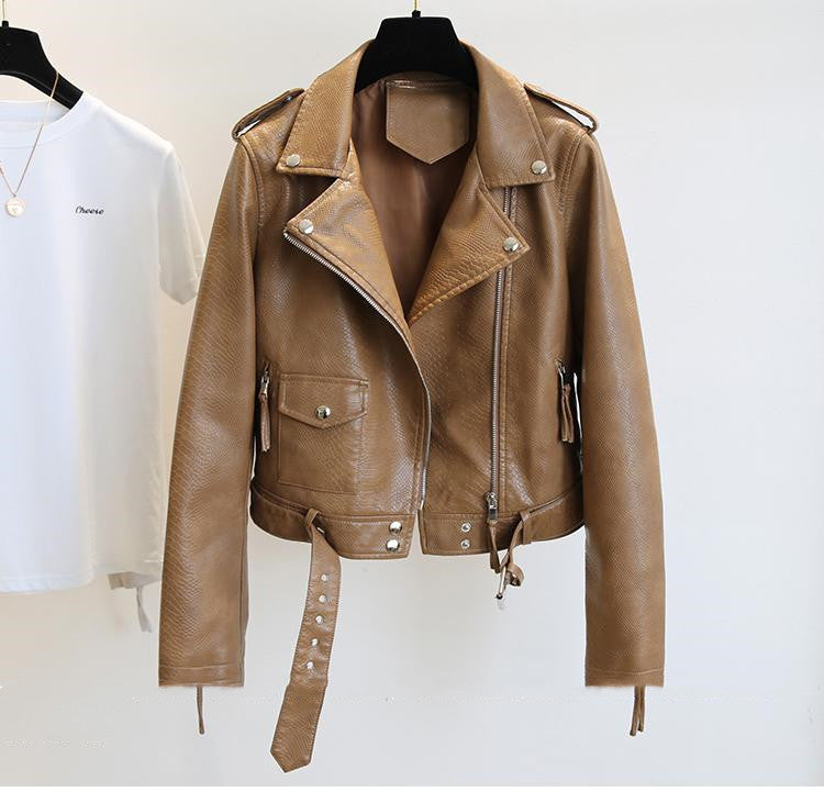 Women's Short Leather Jacket Brown