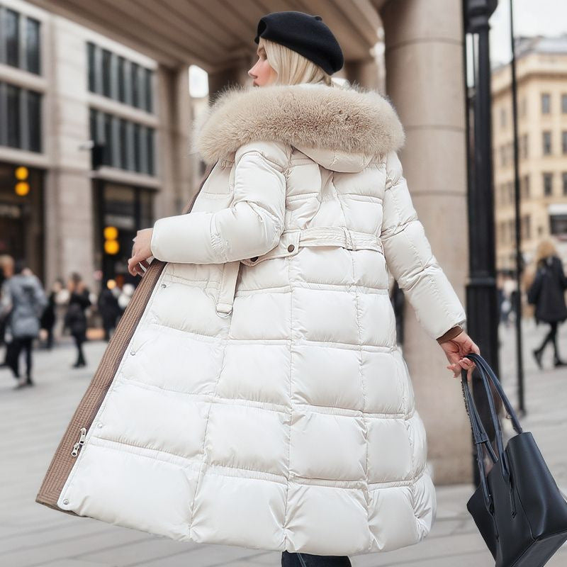 Winter Long Jacket With Fur Hood Khaki