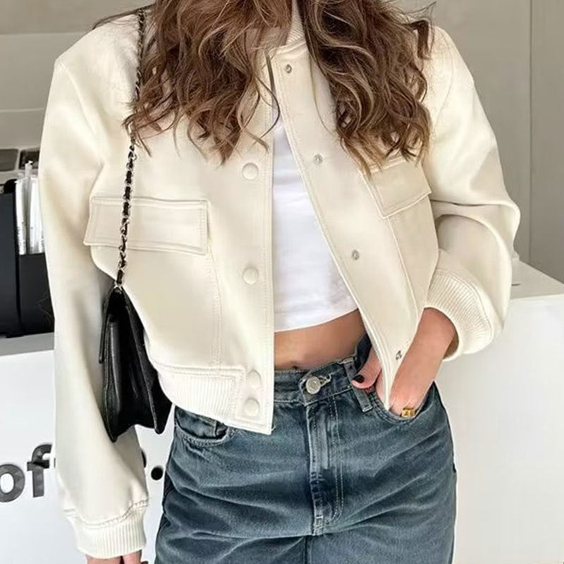 Women’s Button Stand-collar Jacket Apricot