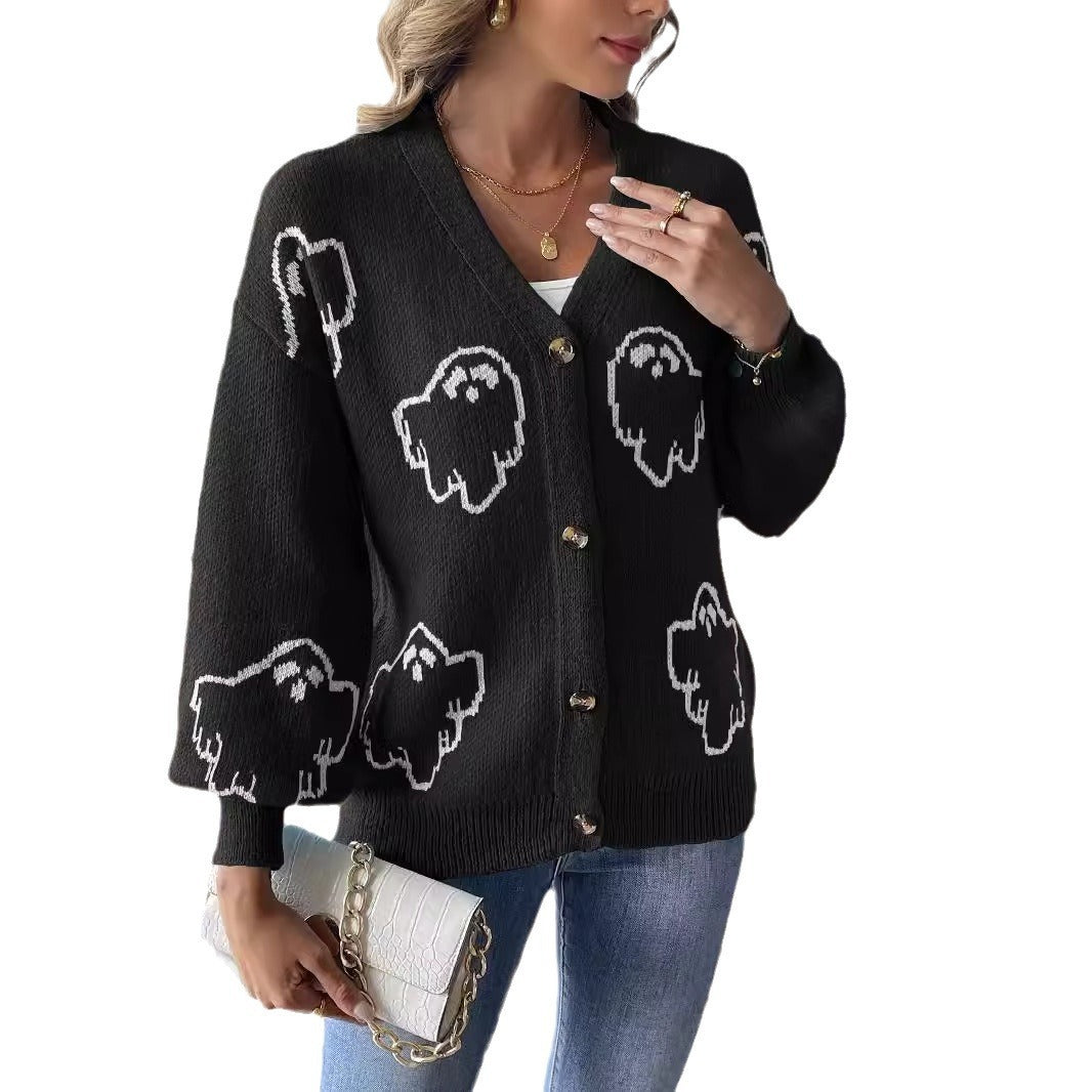 Halloween Loose Casual Button Sweater