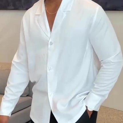 White Long Notch Button-down Shirt White