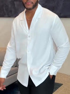 White Long Notch Button-down Shirt White